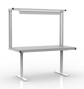 Electrically height-adjustable table made of aluminum profiles
