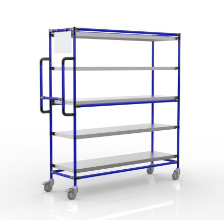 Crate rack trolley with 5 straight shelves, SPS15040