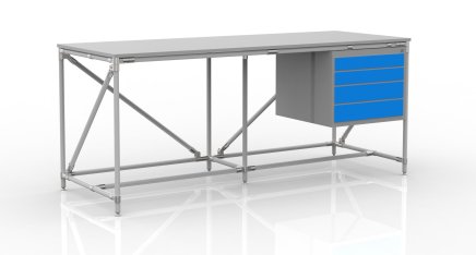 Workshop table with container with four drawers width 2000 mm, 240405316