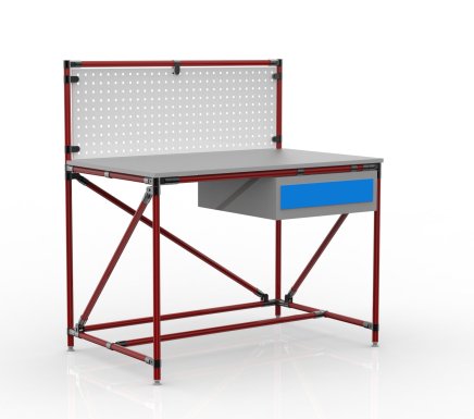 Workshop table from pipe system with perforated panel 240408313 (3 models) - 2
