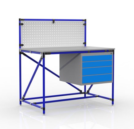 Workshop table from pipe system with perforated panel 240408316 (3 models) - 3