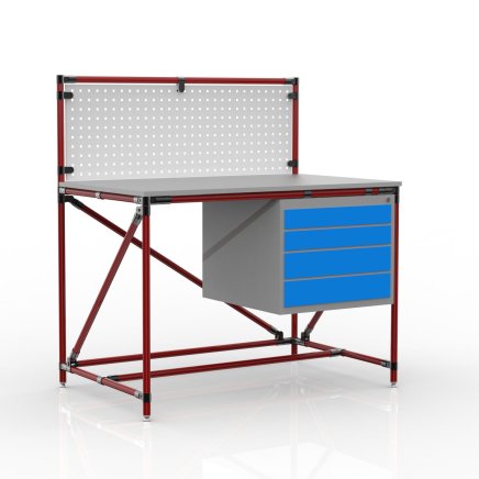 Workshop table from pipe system with perforated panel 240408316 (3 models) - 2
