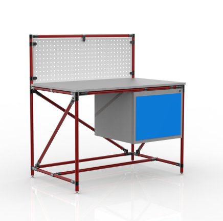Workshop table from pipe system with perforated panel 240408317 (3 models) - 2
