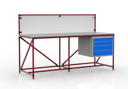 Workshop table with perforated panel width 2000 mm, 240408310 - 2