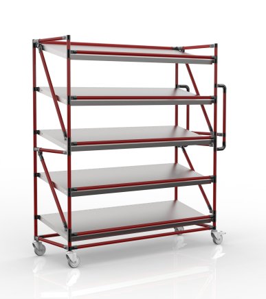 Shelving trolley for crates with inclined shelves 1500 mm wide, SP15050