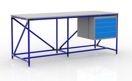 Workshop table with container with four drawers width 2000 mm, 240405316