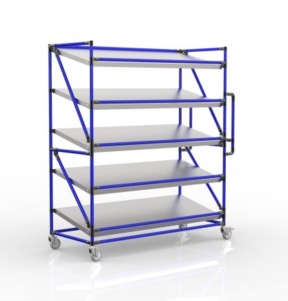Shelving trolley for crates with inclined shelves 1500 mm wide, SP15060
