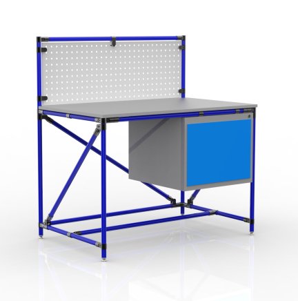Workshop table from pipe system with perforated panel 240408317 (3 models)