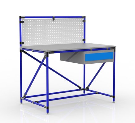 Workshop table from pipe system with perforated panel 240408313 (3 models)