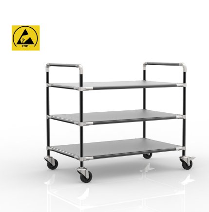 Antistatic shelf trolley with three shelves, 24040234 - 2