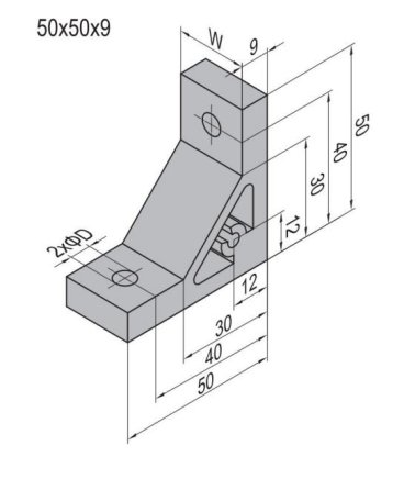 Angle 90°, 50x50x9 mm