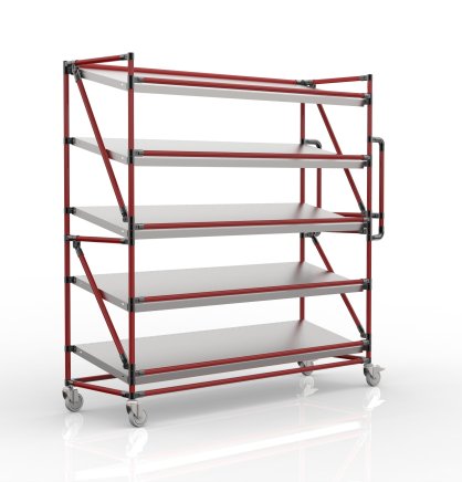 Shelving trolley for crates with slanted shelves 1700 mm wide, SP17050