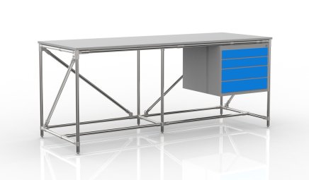 Workshop table with container with four drawers width 2000 mm, 240405316