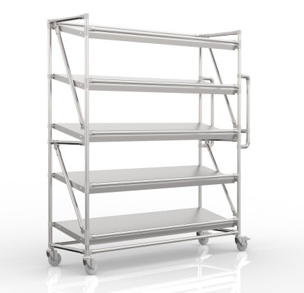 Shelving trolley for crates with 1500 mm wide inclined shelves, SP15040 (3 models)