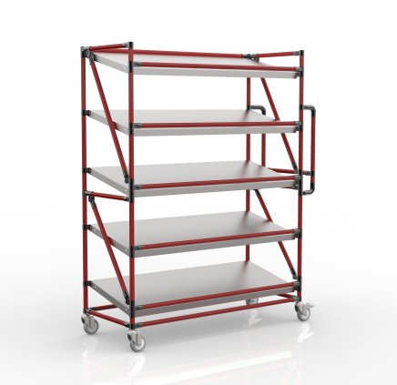 Shelving trolley for crates with slanted shelves 1300 mm wide, SP13050