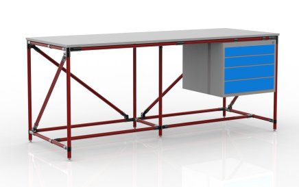 Workshop table with container with four drawers width 2000 mm, 240405316