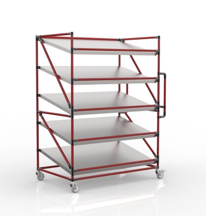 Shelving trolley for crates with slanted shelves 1300 mm wide, SP13080