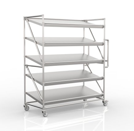 Shelving trolley for crates with inclined shelves 1500 mm wide, SP15060
