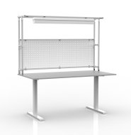 Electrically height-adjustable table with extension and perforated panel 24031130