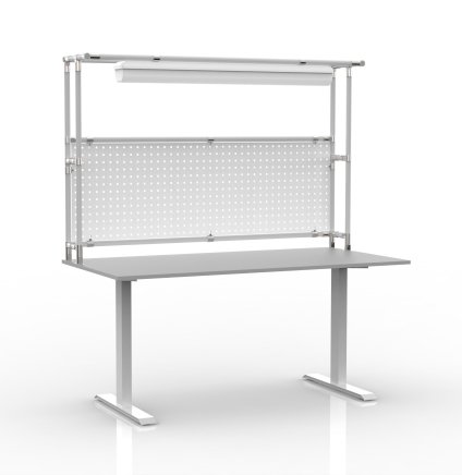 Electrically height-adjustable table with extension and perforated panel 24031130 - 1