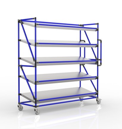 Shelving trolley for crates with slanted shelves 1700 mm wide, SP17050