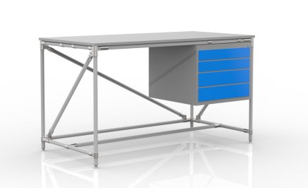 Workshop table with container with four drawers width 1500 mm, 240405310